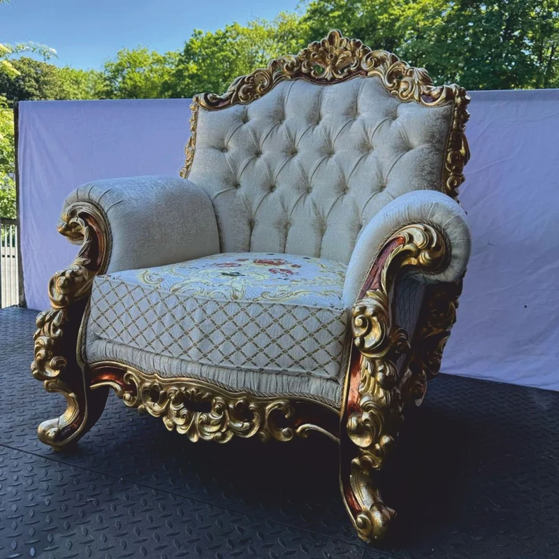 Casa Padrino Luxus Barock Sessel Weiß / Braun / Gold H. 120 cm - Barock Möbel