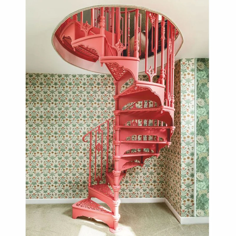 Casa Padrino Barock Wendeltreppe / Spiraltreppe mit Geländer linke Seite Rosa H. 240 cm