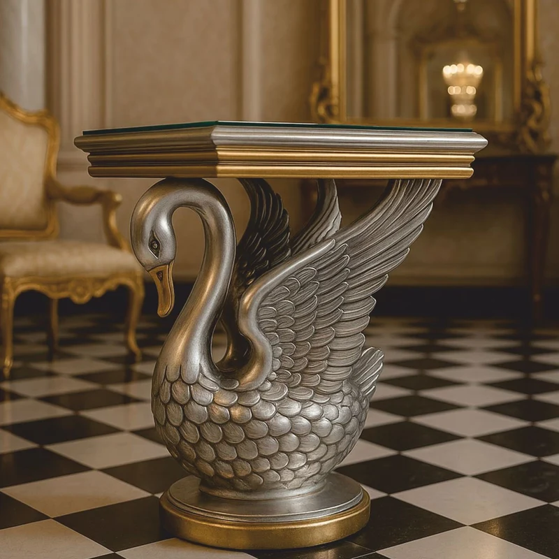 Casa Padrino Barock Beistelltisch Schwan mit Glasplatte Silber / Gold H. 78 cm - Barock Interior