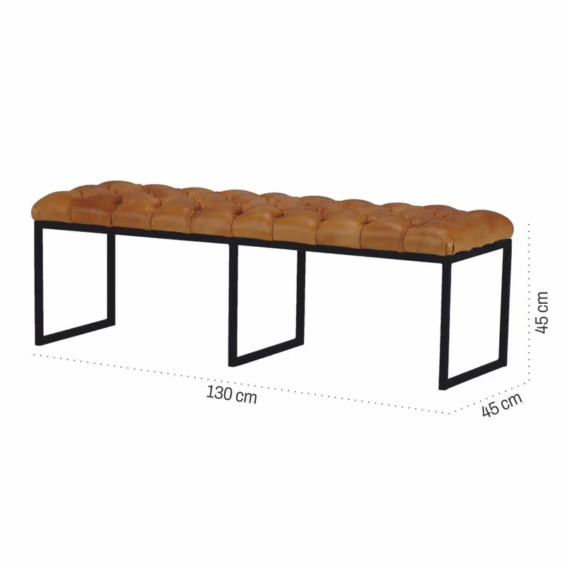 Casa Padrino Luxus Chesterfield Echtleder Sitzbank Hellbraun / Schwarz 130 cm - Echtleder Möbel