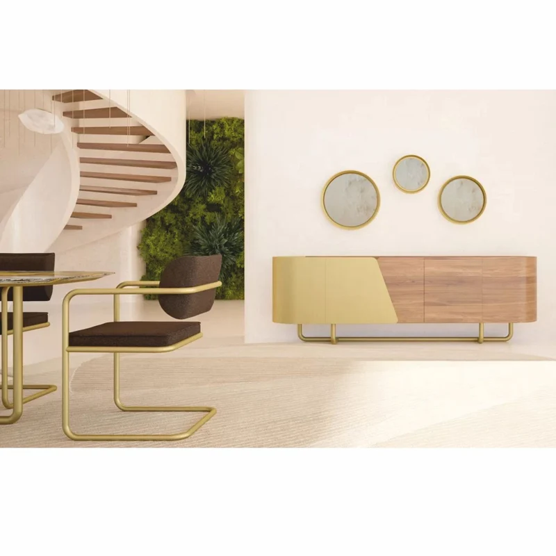 Casa Padrino Luxus Sideboard mit 4 Türen Gelb / Braun / Messing 235 cm - Hotel Möbel