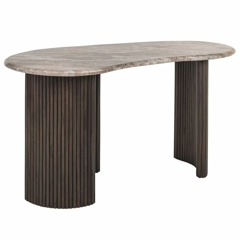 Casa Padrino Luxus Schreibtisch mit Marmorplatte Beige / Dunkelbraun 150 cm - Büro Möbel