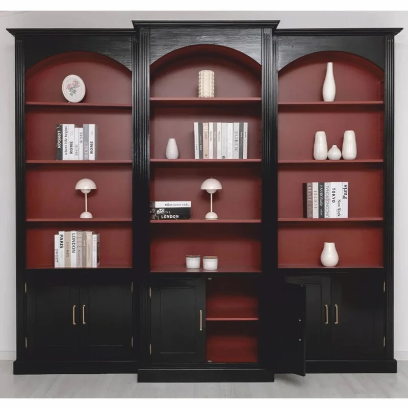 Casa Padrino Landhausstil Bücherschrank 3er Set Schwarz / Bordeauxrot - Landhausstil Möbel