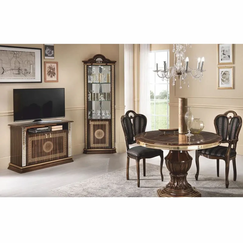 Casa Padrino Luxus Barock Esstisch Braun / Gold 110-150 cm - Made in Italy
