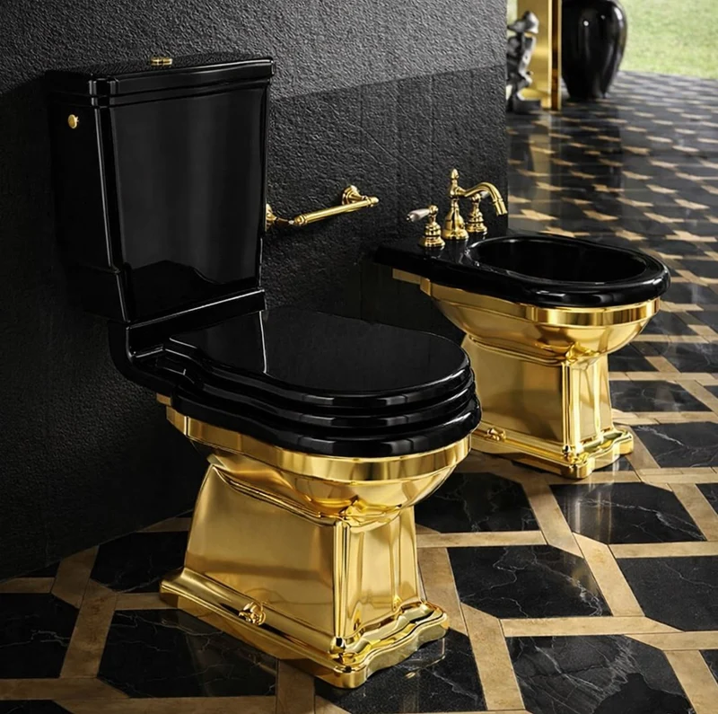 Casa Padrino Luxus Jugendstil WC Schwarz / Gold H. 84 cm - Made in Italy