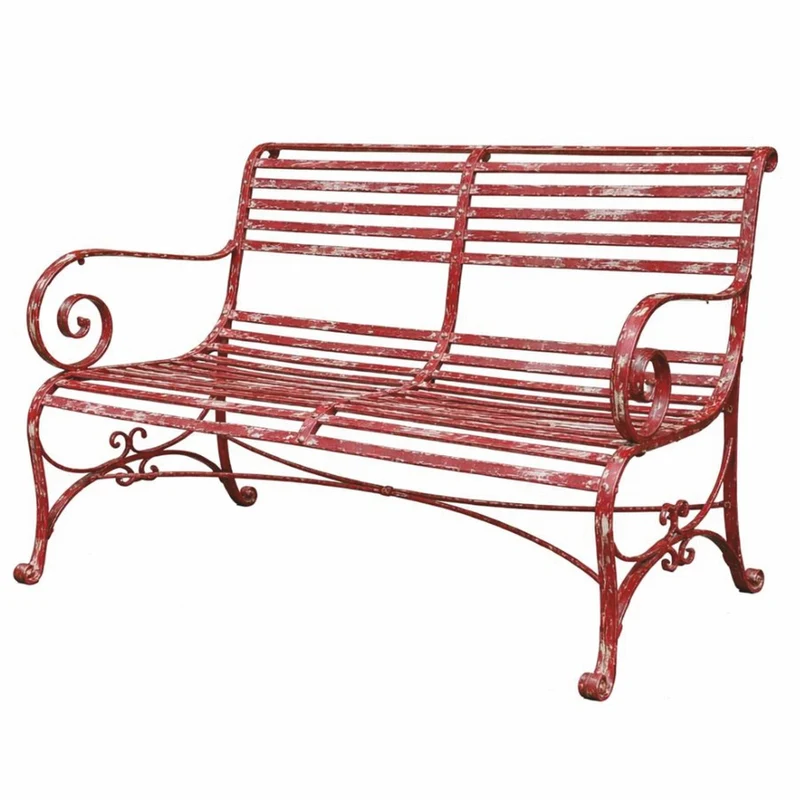 Casa Padrino Jugendstil Schmiedeeisen Gartenbank Antik Rot 120 cm - Garten Möbel