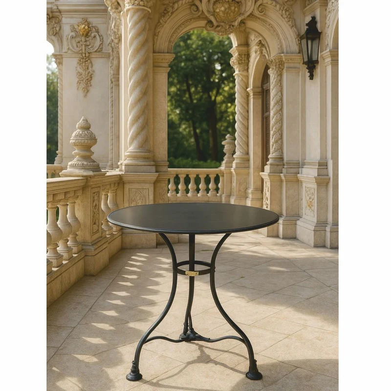 Casa Padrino Jugendstil Gartentisch Schwarz Ø 60 x H. 70 cm - Nostalgische Garten Möbel