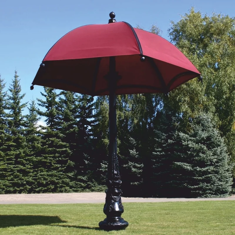 Casa Padrino Barock Garten Deko Sonnenschirm Schwarz / Bordeauxrot Ø 350 x H. 418,5 cm