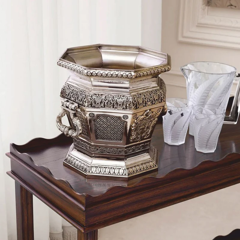Casa Padrino Luxus Barock Deko Weinkühler Antik Silber H. 30 cm - Hotel Deko