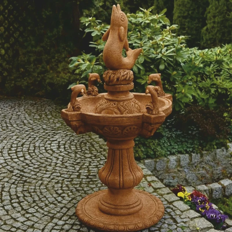 Casa Padrino Barock Springbrunnen Delphine Braun Ø 80 x H. 140 cm - Barockstil Brunnen