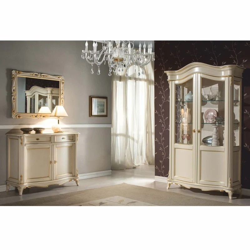 Casa Padrino Luxus Barock Vitrine Creme / Gold H. 211 cm - Barock Möbel - Made in Italy