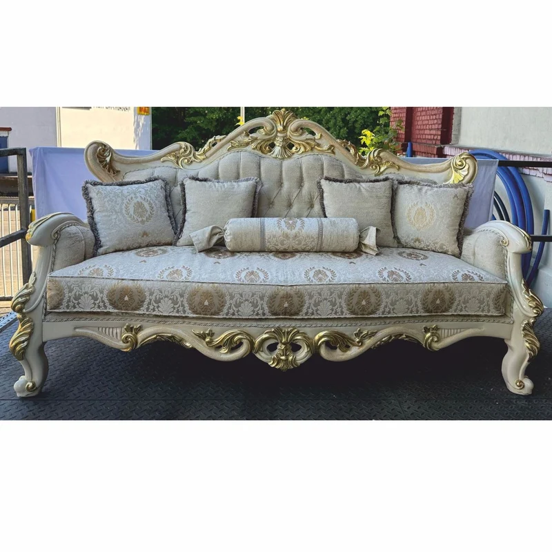 Casa Padrino Luxus Barock Wohnzimmer Sofa Silber / Creme / Gold 225 cm - Barock Möbel