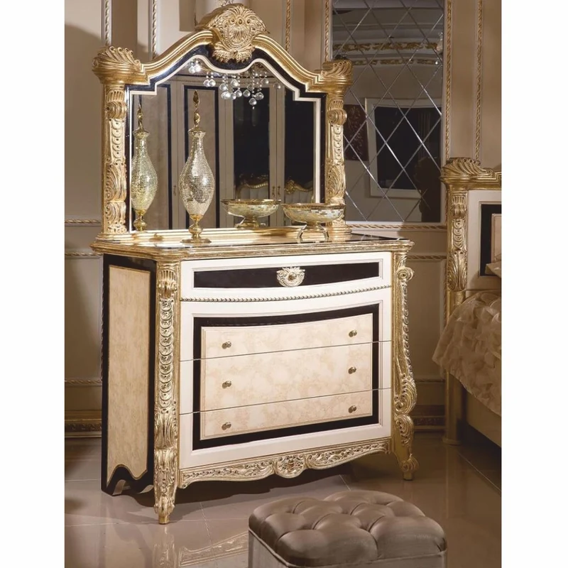 Casa Padrino Luxus Barock Kommode mit Spiegel und Hocker - Barock Schlafzimmer Möbel