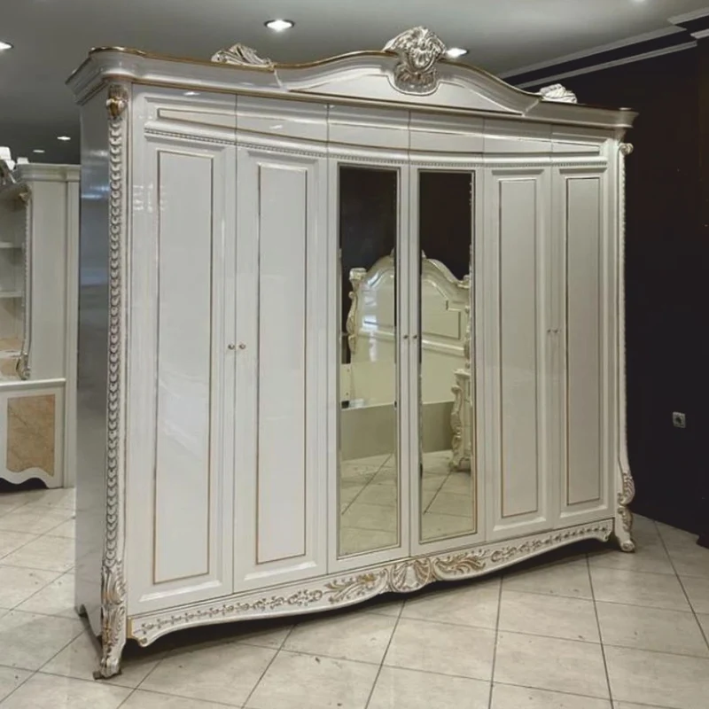 Casa Padrino Luxus Barock Schlafzimmerschrank Weiß / Gold 290 cm - Schlafzimmer Möbel