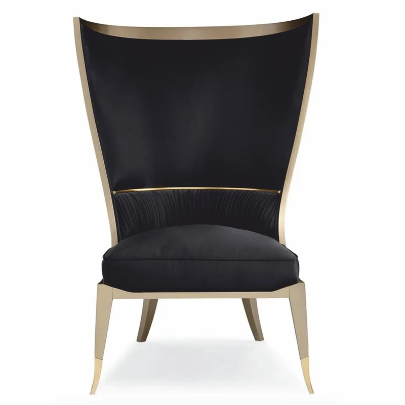 Casa Padrino Luxus Art Deco Ohrensessel Schwarz / Beige / Gold H. 123 cm - Hotel Möbel