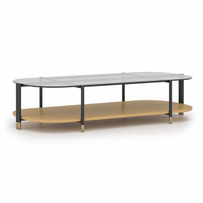 Casa Padrino Luxus Couchtisch Naturfarben / Grau / Messing 155 cm - Wohnzimmer & Hotel Möbel
