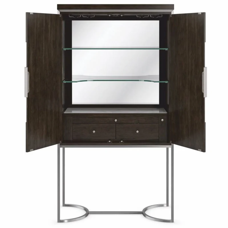 Casa Padrino Luxus Barschrank / Weinschrank Braun / Silber H. 198 cm - Bar Möbel