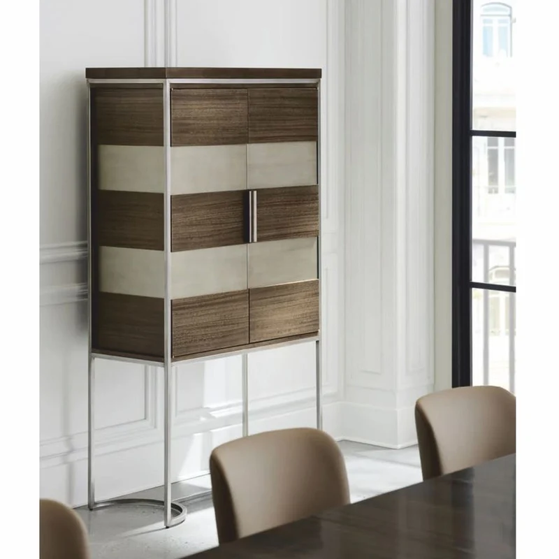 Casa Padrino Luxus Barschrank / Weinschrank Braun / Silber H. 198 cm - Bar Möbel