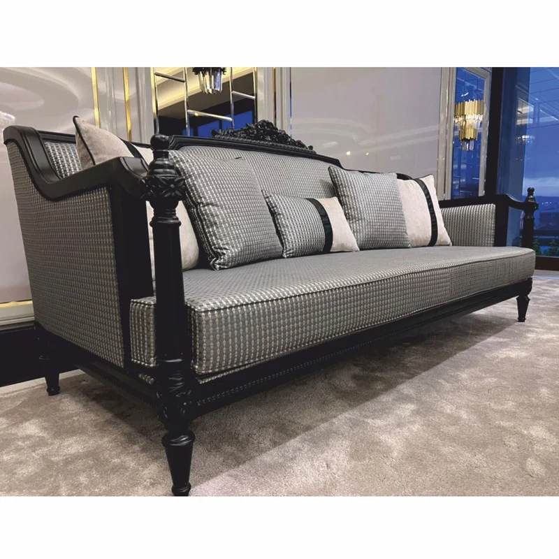Casa Padrino Luxus Barock Sofa mit Kissen Silber / Schwarz 255 cm - Barock Möbel
