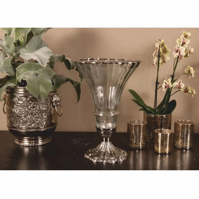 Casa Padrino Barock Glas Vase Silber Ø 30 x H. 42 cm - Barock Deko Accessoires