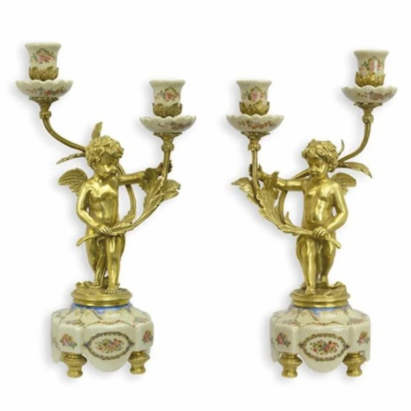 Casa Padrino Jugendstil Kerzenhalter Set Gold / Creme H. 38,6 cm - Deko Accessoires