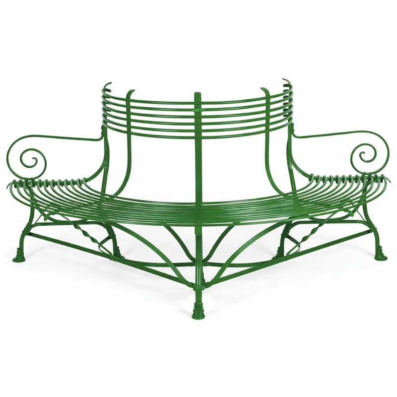 Casa Padrino Jugendstil Schmiedeeisen Gartenbank / Baumbank Grün 180 cm