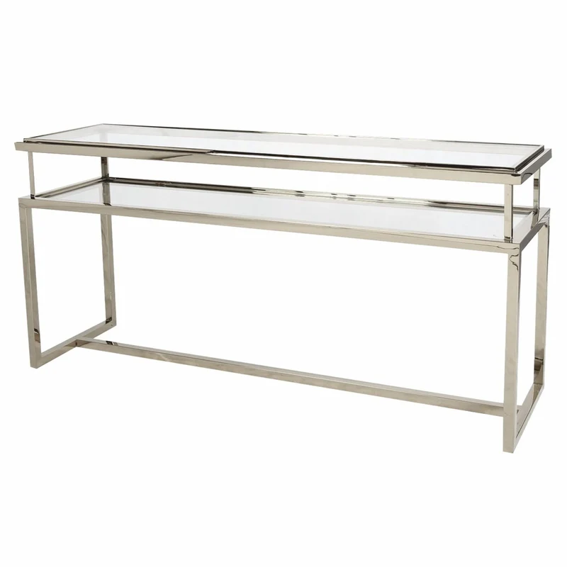 Casa Padrino Luxus Edelstahl Konsole mit Glasplatten Silber 160 cm - Luxus Interior