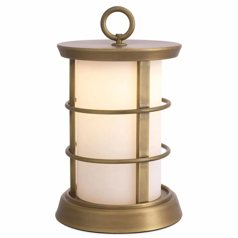 Casa Padrino Luxus LED Außentischleuchte Antik Messing / Weiß Ø 17,5 x H. 31 cm