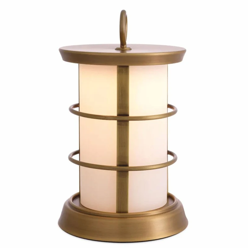 Casa Padrino Luxus LED Außentischleuchte Antik Messing / Weiß Ø 17,5 x H. 31 cm