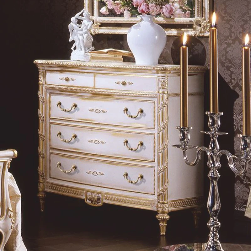Casa Padrino Luxus Barock Kommode mit 5 Schubladen Weiß / Gold - Made in Italy