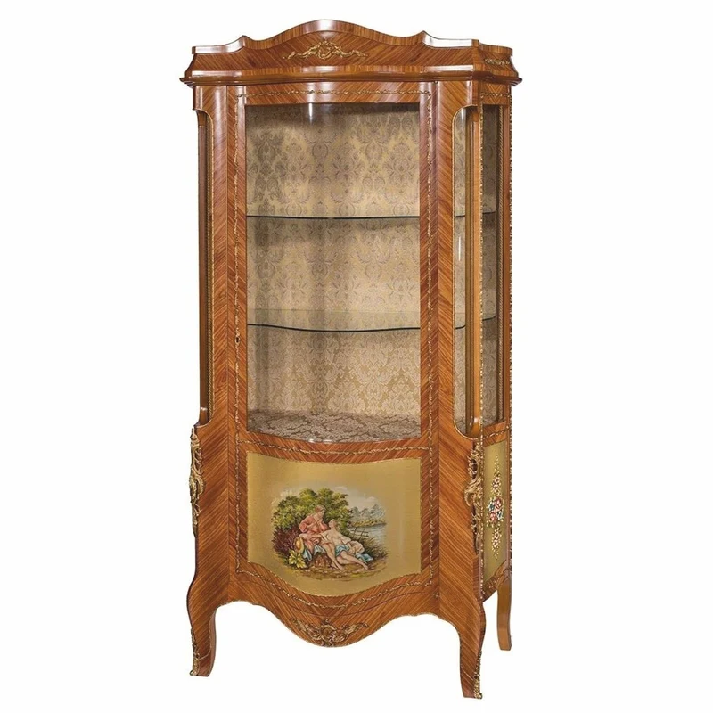 Casa Padrino Luxus Barock Vitrine Braun / Gold / Messing H. 200 cm - Made in Italy