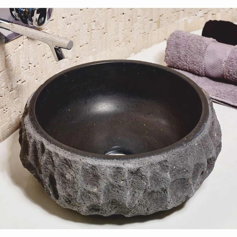 Casa Padrino Luxus Naturstein Waschbecken Schale Grau Ø 42 cm - Badezimmer Accessoires