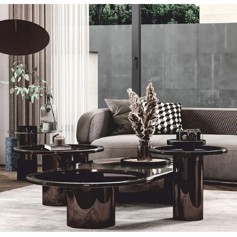 Casa Padrino Luxus Beistelltisch mit Glasplatte Bronze / Grau H. 50 cm - Luxus Möbel