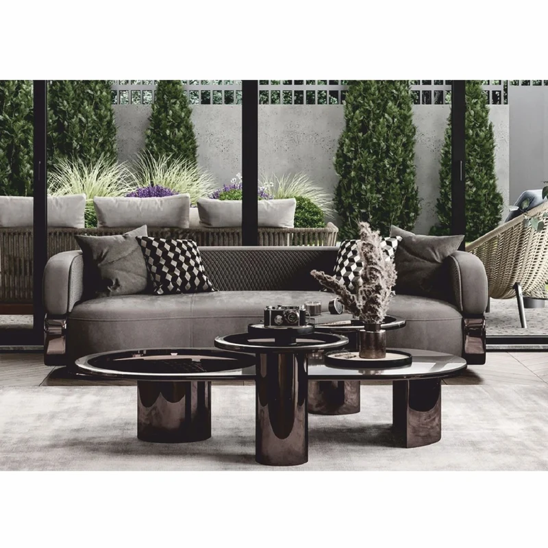 Casa Padrino Luxus Beistelltisch mit Glasplatte Bronze / Grau H. 50 cm - Luxus Möbel