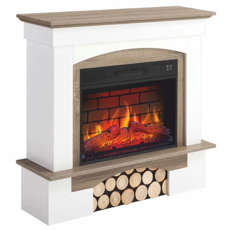 Casa Padrino Landhausstil LED Elektrokamin Weiß / Braun 98,5 x 30 x H. 90 cm