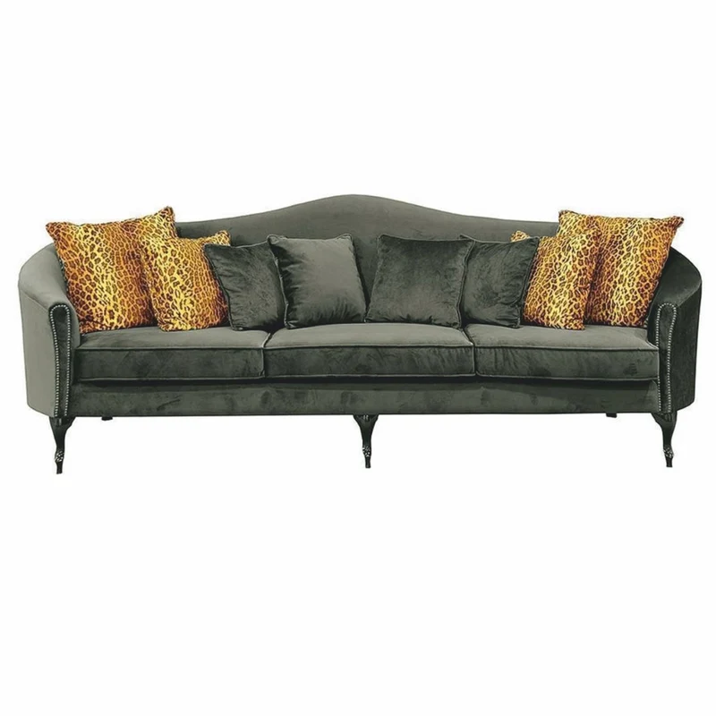 Casa Padrino Luxus Barock Samt Sofa Grün / Schwarz 280 cm - Barock Wohnzimmer Möbel