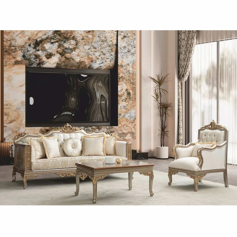 Casa Padrino Luxus Barock Wohnzimmer Set Creme / Grau / Gold - Barock Möbel