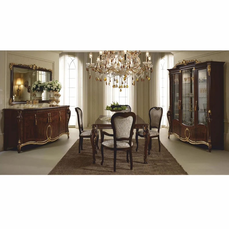 Casa Padrino Luxus Barock Vitrine Dunkelbraun / Gold 198 x H. 231 cm - Barock Möbel - Made in Italy