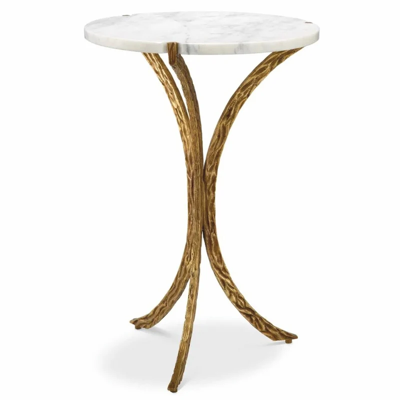 Casa Padrino Luxus 3-Bein Beistelltisch mit Marmorplatte Vintage Messing / Weiß Ø 40 x H. 59 cm