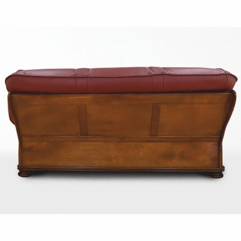 Casa Padrino Luxus Barock Leder Sofa Bordeauxrot / Braun 220 cm - Barock Möbel