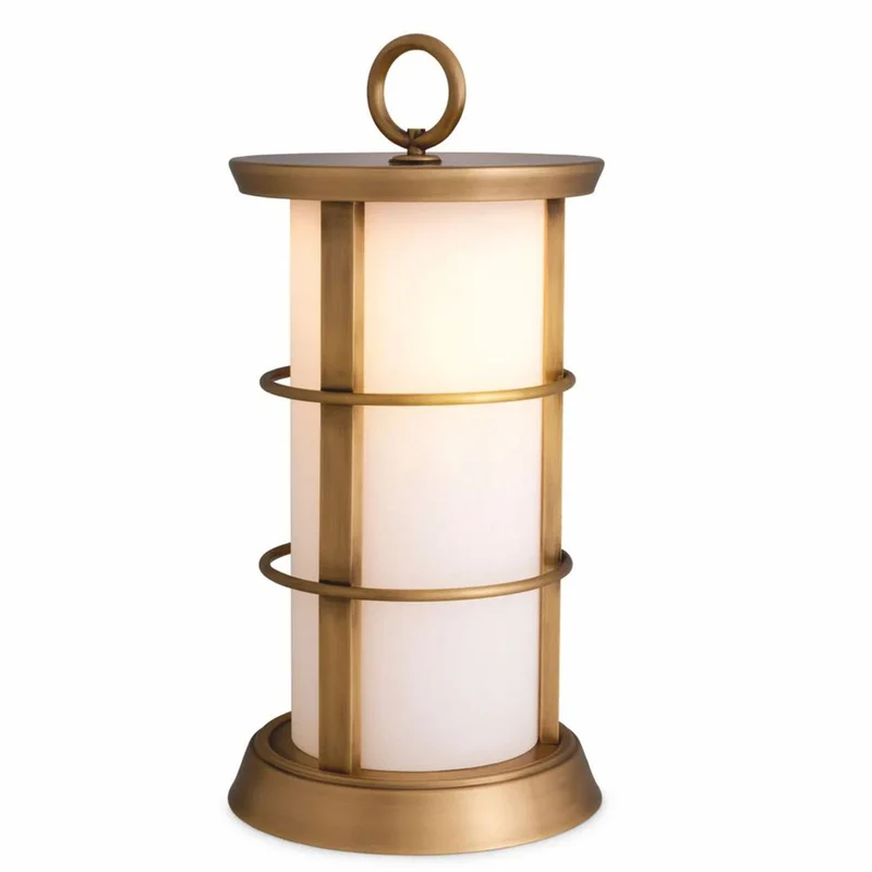 Casa Padrino Luxus LED Außentischleuchte Antik Messing / Weiß Ø 29 x H. 60 cm
