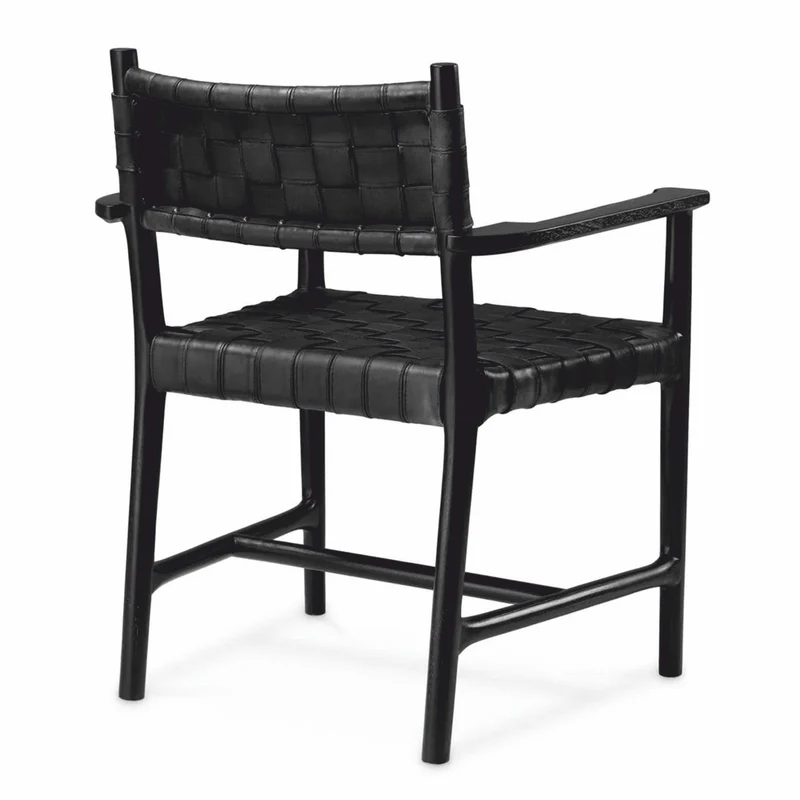 Casa Padrino Luxus Leder Esszimmer Stuhl mit Armlehnen Schwarz H. 85 cm - Luxus Möbel