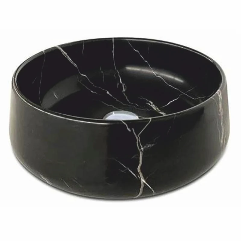Casa Padrino Luxus Marmor Waschbecken Schale Schwarz Ø 42 cm - Marmor Badezimmer Accessoires