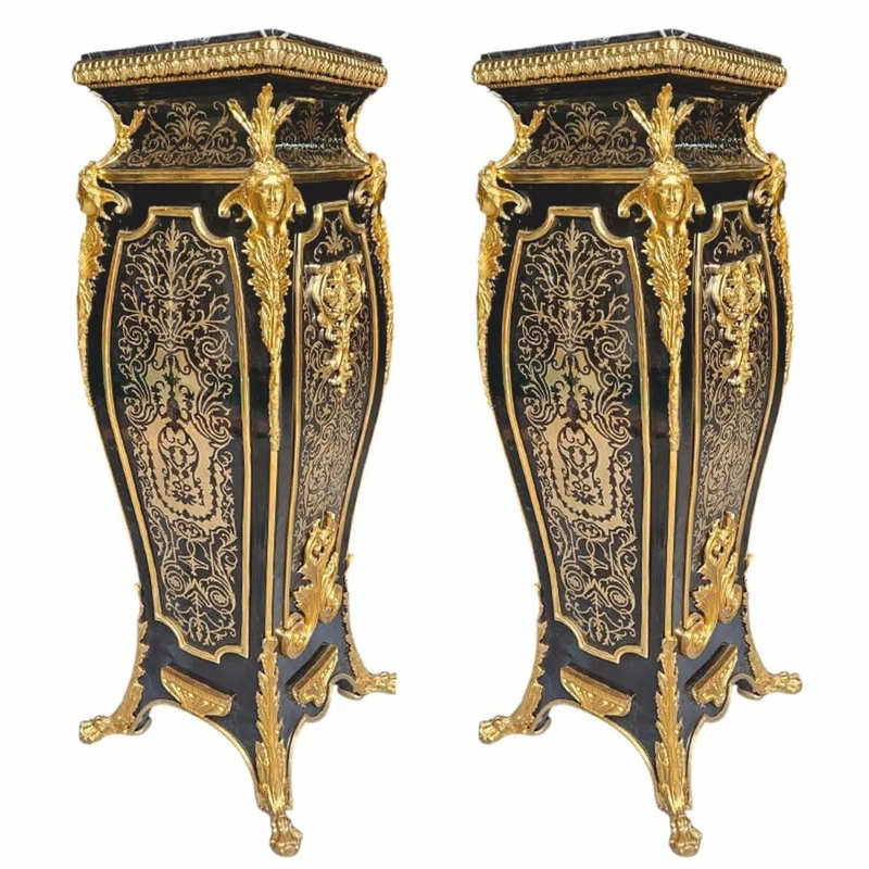 Casa Padrino Barock Säulen Set Schwarz / Gold H. 125 cm - Prunkvolle Barock Möbel