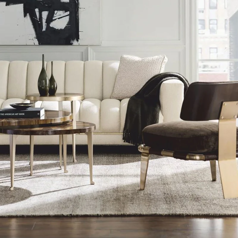 Casa Padrino Luxus Couchtisch Braun / Gold Ø 96 cm - Runder Wohnzimmertisch
