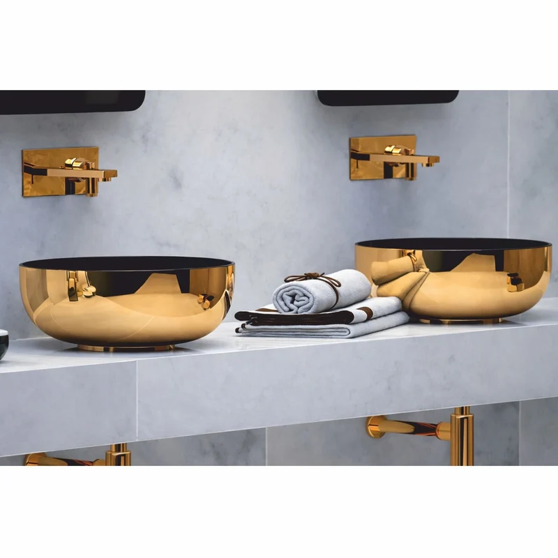 Casa Padrino Luxus Keramik Waschbecken Schale Schwarz / Gold Ø 44 cm - Made in Italy