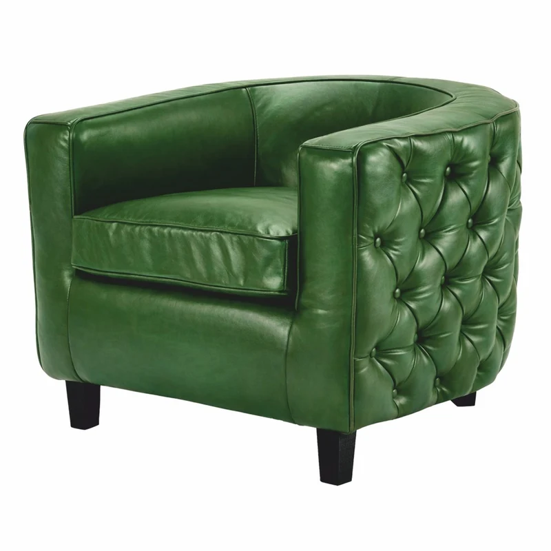 Casa Padrino Luxus Chesterfield Echtleder Sessel Grün / Schwarz - Leder Möbel