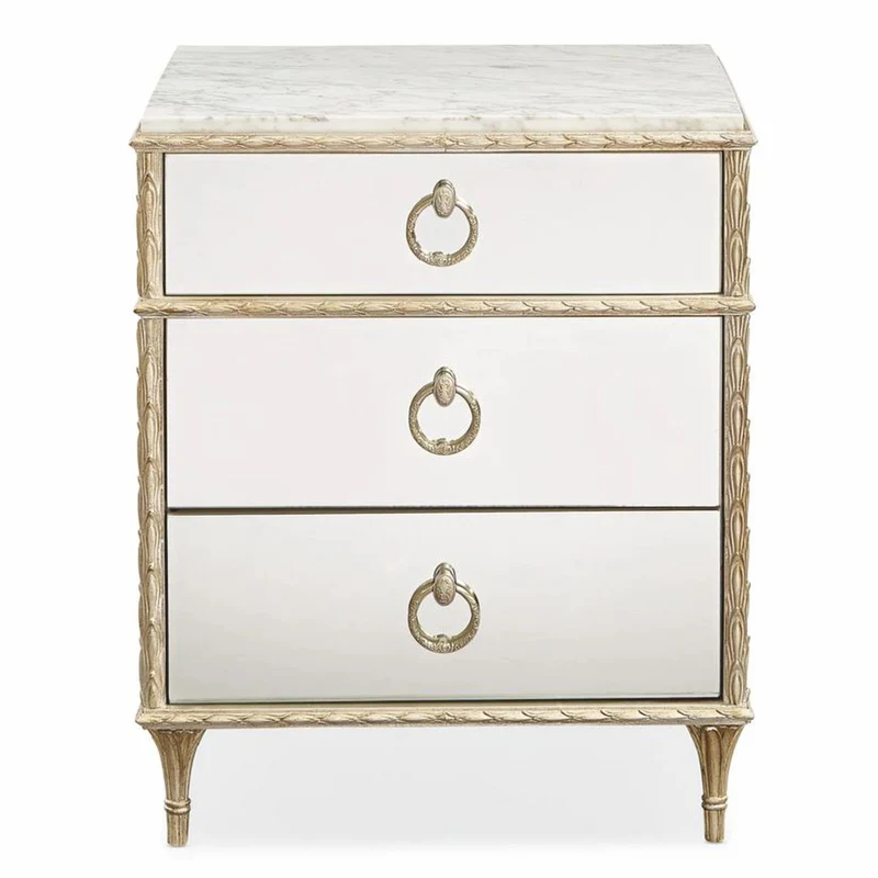 Casa Padrino Luxus Barock Nachtkommode Weiß / Gold H. 71 cm - Verspiegelte Barock Möbel