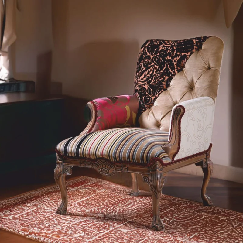 Casa Padrino Luxus Barock Patchwork Sessel Bunt / Braun - Barock Wohnzimmer Möbel