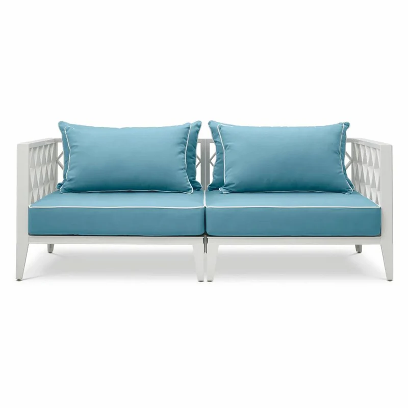 Casa Padrino Luxus Garten Sofa Weiß / Hellblau 186 cm - Outdoor Garten Möbel